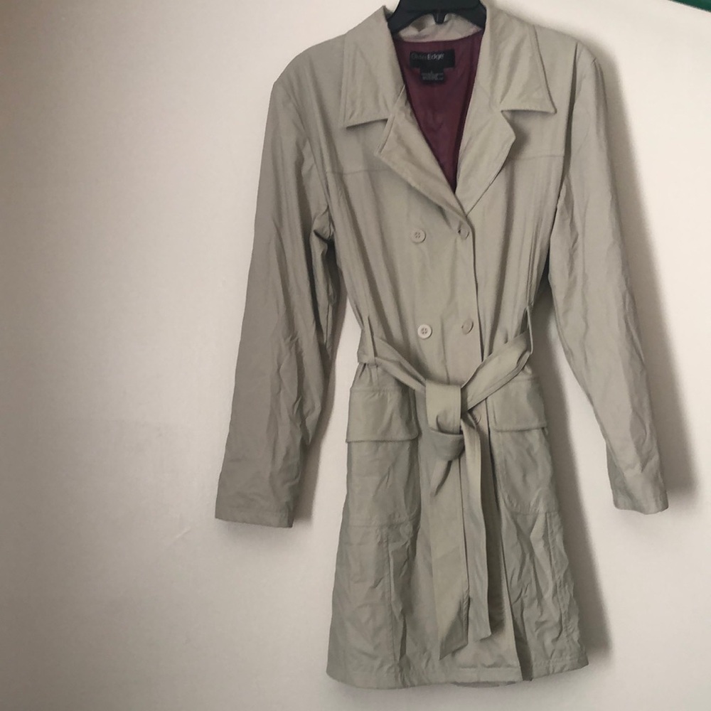 Outer Edge Tan Trench Coat with Classic Lapel and Self-Tie Belt